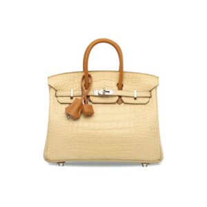 A LIMITED EDITION MATTE VANILLE ALLIGATOR & NATUREL SABLE VEAU BULTLER TOUCH BIRKIN 25 WITH PALLADIUM HARDWARE (1)