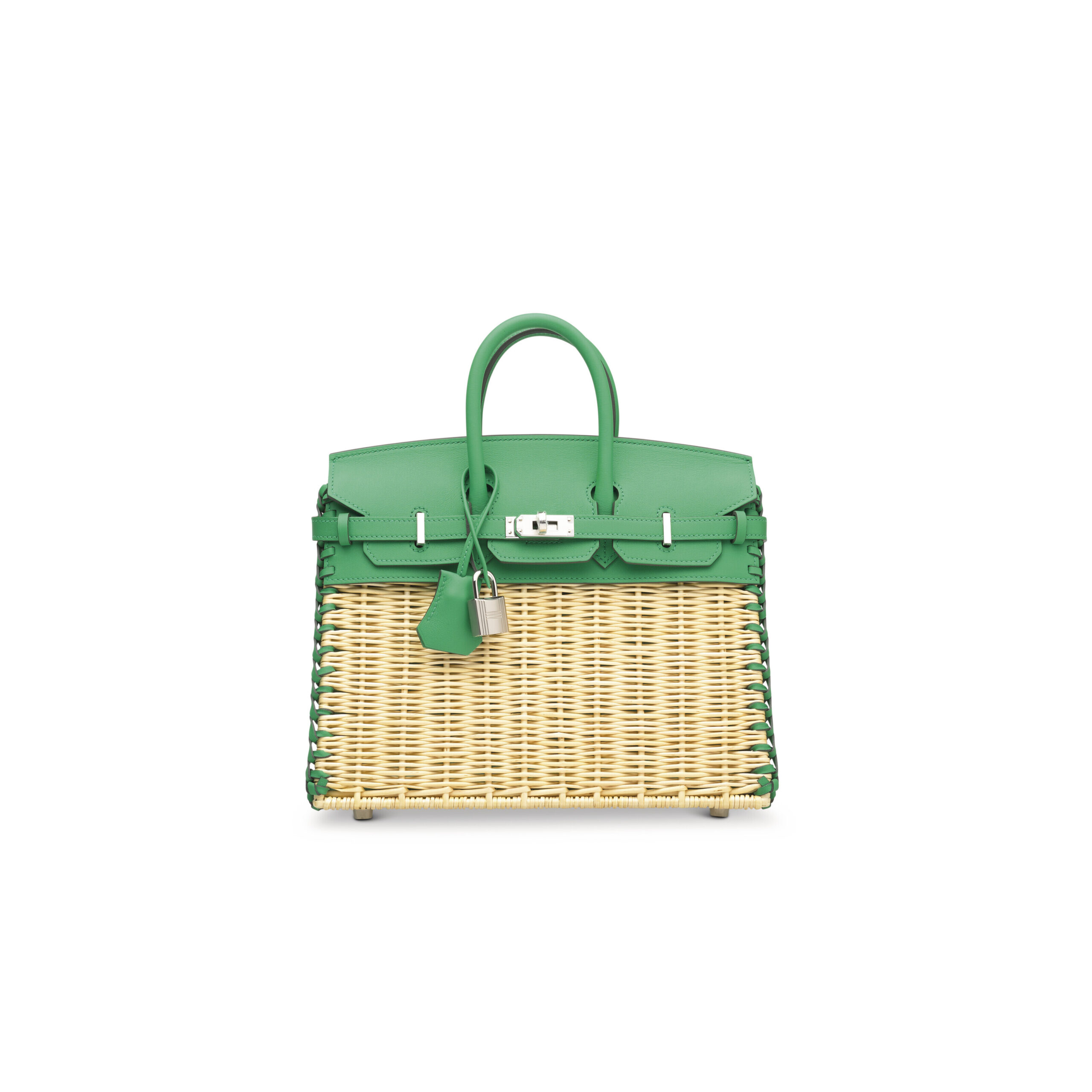 A LIMITED EDITION MENTHE SWIFT LEATHER & OSIER PICNIC BIRKIN 25 WITH PALLADIUM HARDWARE 2 A LIMITED EDITION MENTHE SWIFT LEATHER & OSIER PICNIC BIRKIN 25 WITH PALLADIUM HARDWARE - Image 2