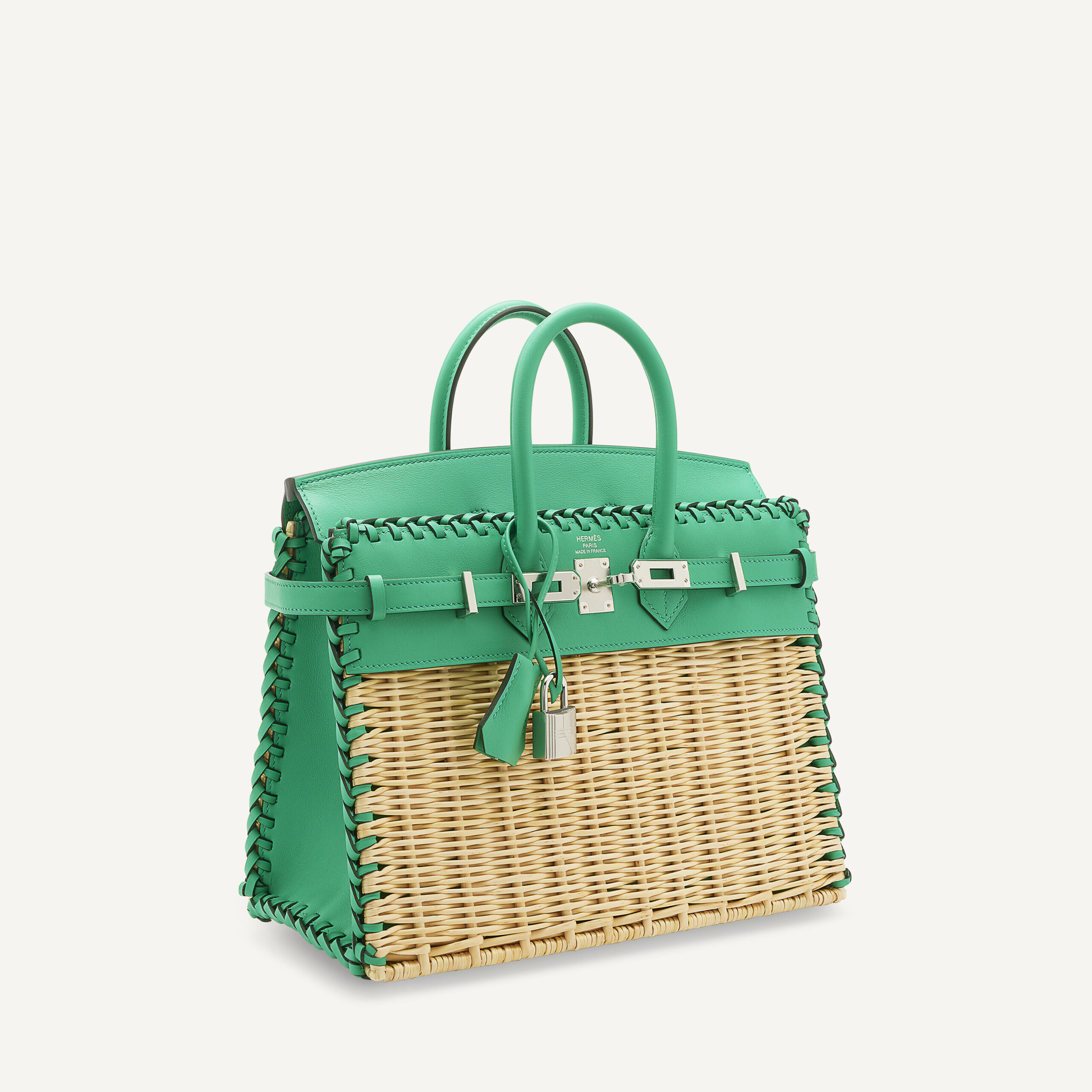 A LIMITED EDITION MENTHE SWIFT LEATHER & OSIER PICNIC BIRKIN 25 WITH PALLADIUM HARDWARE 2 A LIMITED EDITION MENTHE SWIFT LEATHER & OSIER PICNIC BIRKIN 25 WITH PALLADIUM HARDWARE - Image 2