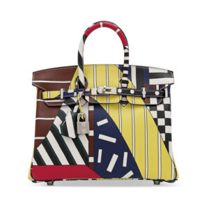 A LIMITED EDITION MULTICOLOUR SWIFT LEATHER ONE TWO THREE & AWAY WE GO BIRKIN 25 WITH PALLADIUM HARDWARE BY NIGEL PEAKE