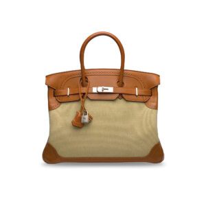A LIMITED EDITION NATURAL BARÉNIA LEATHER & TOILE GHILLIES BIRKIN 35 WITH BRUSHED PALLADIUM HARDWARE