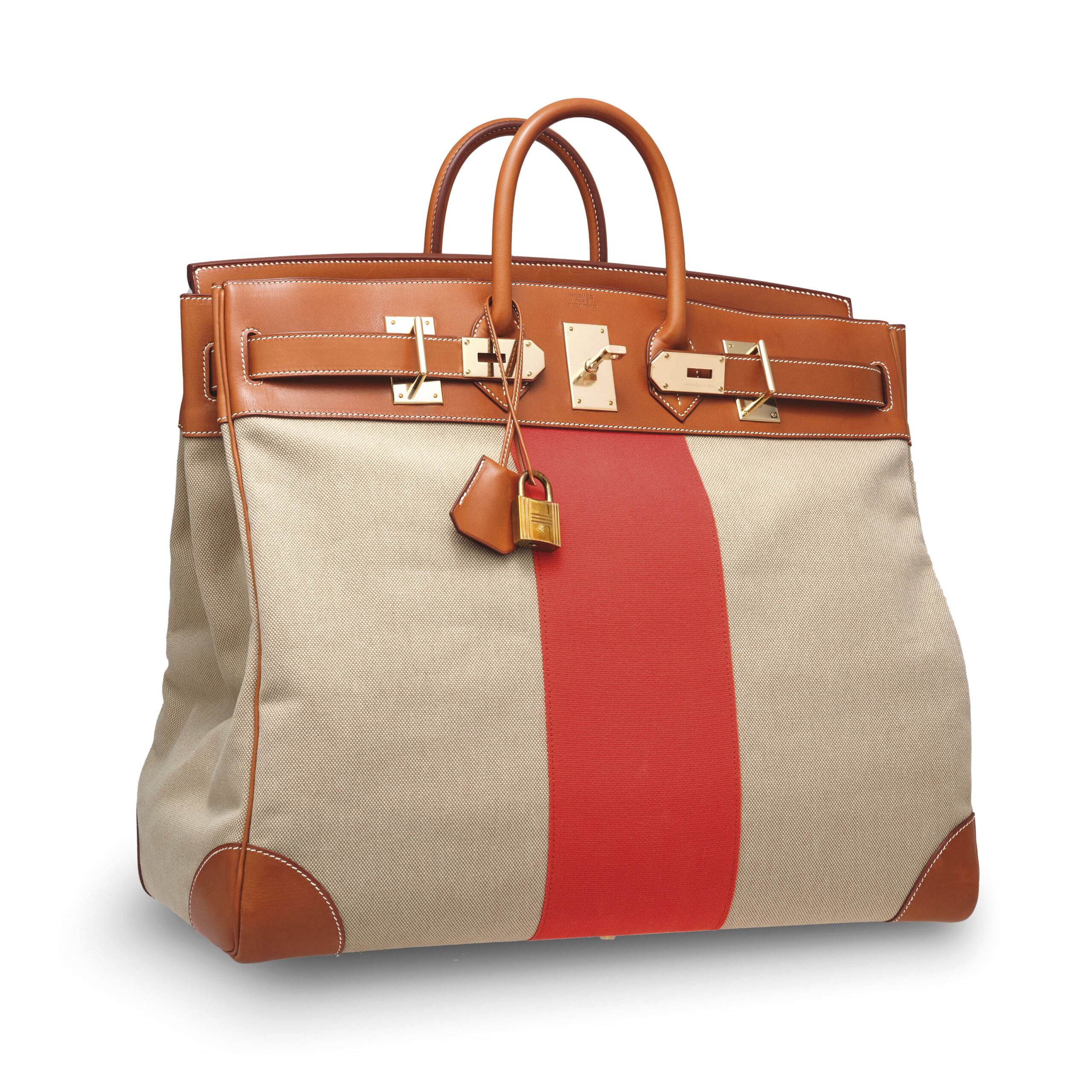 A LIMITED EDITION NATUREL BARÉNIA LEATHER & CANVAS HAC FLAG BIRKIN 50 WITH PERMABRASS HARDWARE 3 A LIMITED EDITION NATUREL BARÉNIA LEATHER & CANVAS HAC FLAG BIRKIN 50 WITH PERMABRASS HARDWARE - Image 3