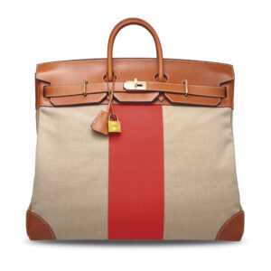 A LIMITED EDITION NATUREL BARÉNIA LEATHER & CANVAS HAC FLAG BIRKIN 50 WITH PERMABRASS HARDWARE