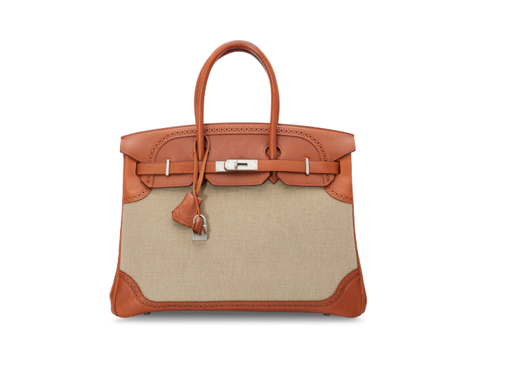 A LIMITED EDITION NATUREL BARÉNIA LEATHER & FICELLE TOILE GHILLIES BIRKIN 35 WITH BRUSHED PALLADIUM HARDWARE 1 A LIMITED EDITION NATUREL BARÉNIA LEATHER & FICELLE TOILE GHILLIES BIRKIN 35 WITH BRUSHED PALLADIUM HARDWARE