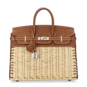 A LIMITED EDITION NATUREL BARÉNIA LEATHER & OSIER WICKER PICNIC BIRKIN 25 WITH PALLADIUM HARDWARE