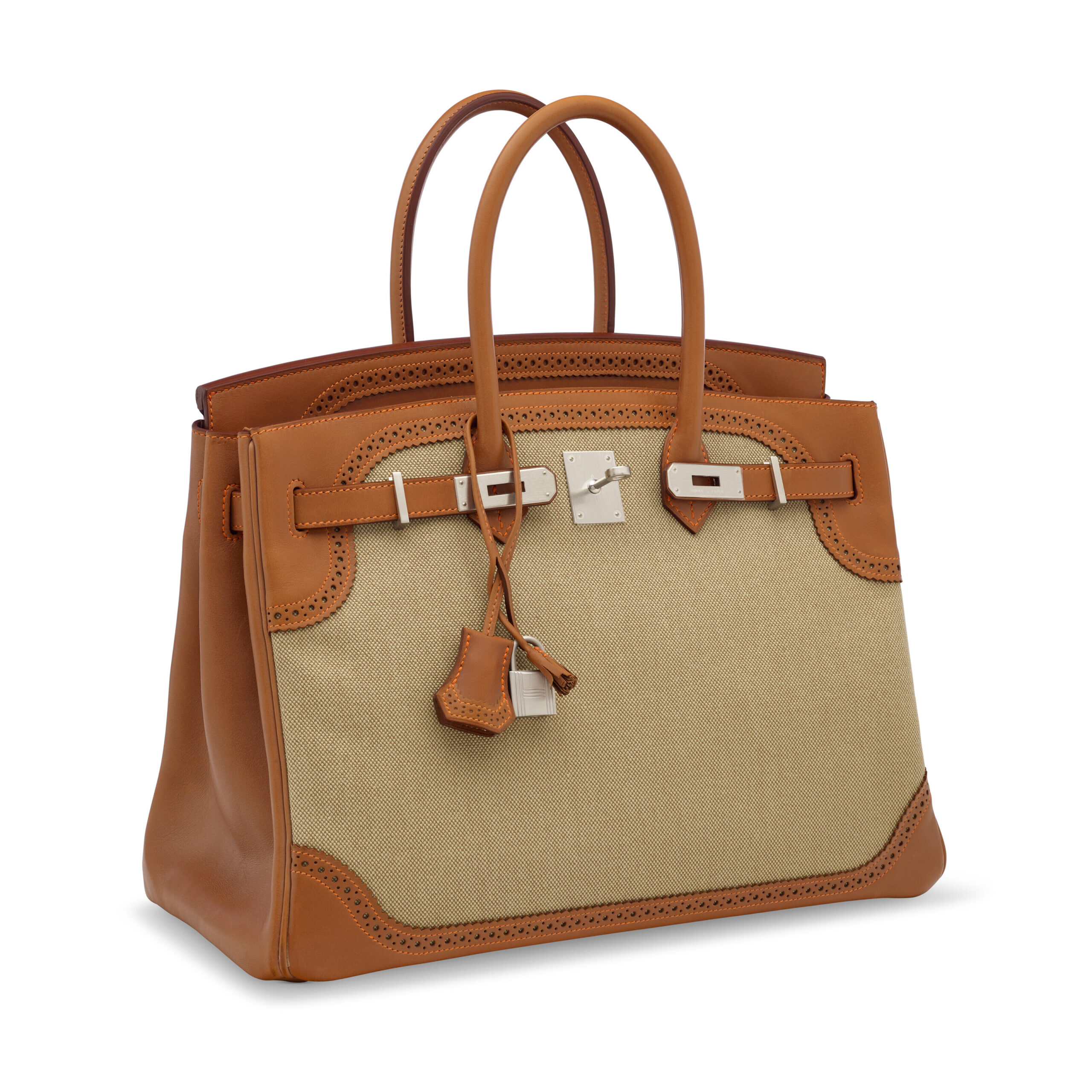 A LIMITED EDITION NATUREL BARÉNIA LEATHER & TOILE GHILLIES BIRKIN 35 WITH BRUSHED PALLADIUM HARDWARE 5 A LIMITED EDITION NATUREL BARÉNIA LEATHER & TOILE GHILLIES BIRKIN 35 WITH BRUSHED PALLADIUM HARDWARE - Image 5