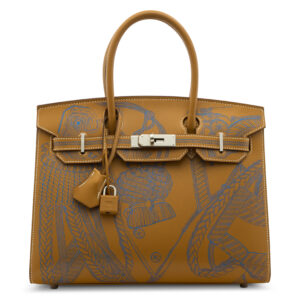 A LIMITED EDITION NATUREL & BLEU ZANZIBAR BUTLER LEATHER SELLIER ZOUAVES ET DRAGONS BIRKIN 30 WITH PALLADIUM HARDWARE