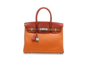 A LIMITED EDITION ORANGE, SANGUINE, BLEU LIN, BLEU HYDRA, ÉTAIN & GOLD CLÉMENCE LEATHER ARLEQUIN BIRKIN 30 WITH PALLADIUM HARDWARE
