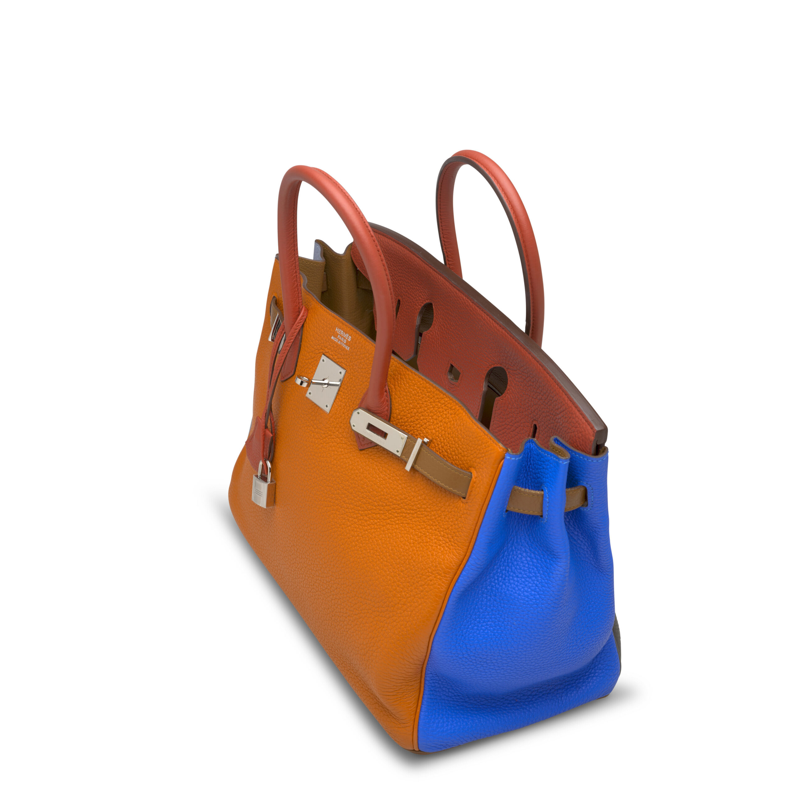 A LIMITED EDITION ORANGE, SANGUINE, BLEU LIN, BLEU HYDRA, ÉTAIN & GOLD CLÉMENCE LEATHER ARLEQUIN BIRKIN 35 WITH PALLADIUM HARDWARE 5 A LIMITED EDITION ORANGE, SANGUINE, BLEU LIN, BLEU HYDRA, ÉTAIN & GOLD CLÉMENCE LEATHER ARLEQUIN BIRKIN 35 WITH PALLADIUM HARDWARE - Image 5