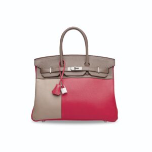 A LIMITED EDITION ROSE JAÏPUR, ARGILE & ÉTOUPE SWIFT & CLÉMENCE LEATHER CASCADE BIRKIN 35 WITH BRUSHED PALLADIUM HARDWARE