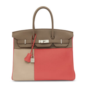 A LIMITED EDITION ROSE JAÏPUR, GRIS TOURTERELLE & ÉTOUPE SWIFT AND CLÉMENCE LEATHER CASAQUE BIRKIN 35 WITH BRUSHED PALLADIUM HARDWARE