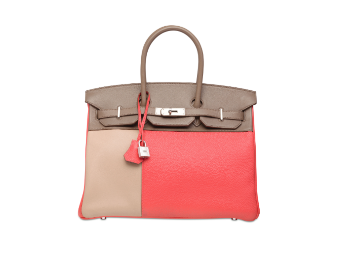 A LIMITED EDITION ROSE JAPUR, ARGILE & ETOUPE SWIFT & CLÉMENCE LEATHER CASCADE BIRKIN 35 WITH BRUSHED PALLADIUM HARDWARE 1 A LIMITED EDITION ROSE JAPUR, ARGILE & ETOUPE SWIFT & CLÉMENCE LEATHER CASCADE BIRKIN 35 WITH BRUSHED PALLADIUM HARDWARE