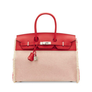 A LIMITED EDITION ROUGE DE COEUR SWIFT LEATHER & ÉCRU TOILE H FRAY FRAY BIRKIN 35 WITH PALLADIUM HARDWARE