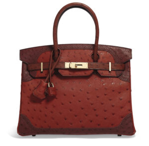 A LIMITED EDITION ROUGE H, BRIQUE & SUNSET OSTRICH GHILLIES BIRKIN 30 WITH PERMABRASS HARDWARE (3)