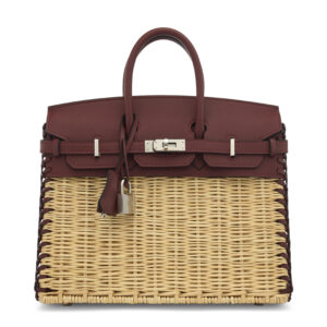 A LIMITED EDITION ROUGE SELLIER SWIFT LEATHER & OSIER PICNIC BIRKIN 25 WITH PALLADIUM HARDWARE