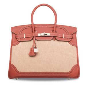 A LIMITED EDITION SANGUINE SWIFT LEATHER & TOILE GHILLIES BIRKIN 35 WITH PALLADIUM HARDWARE