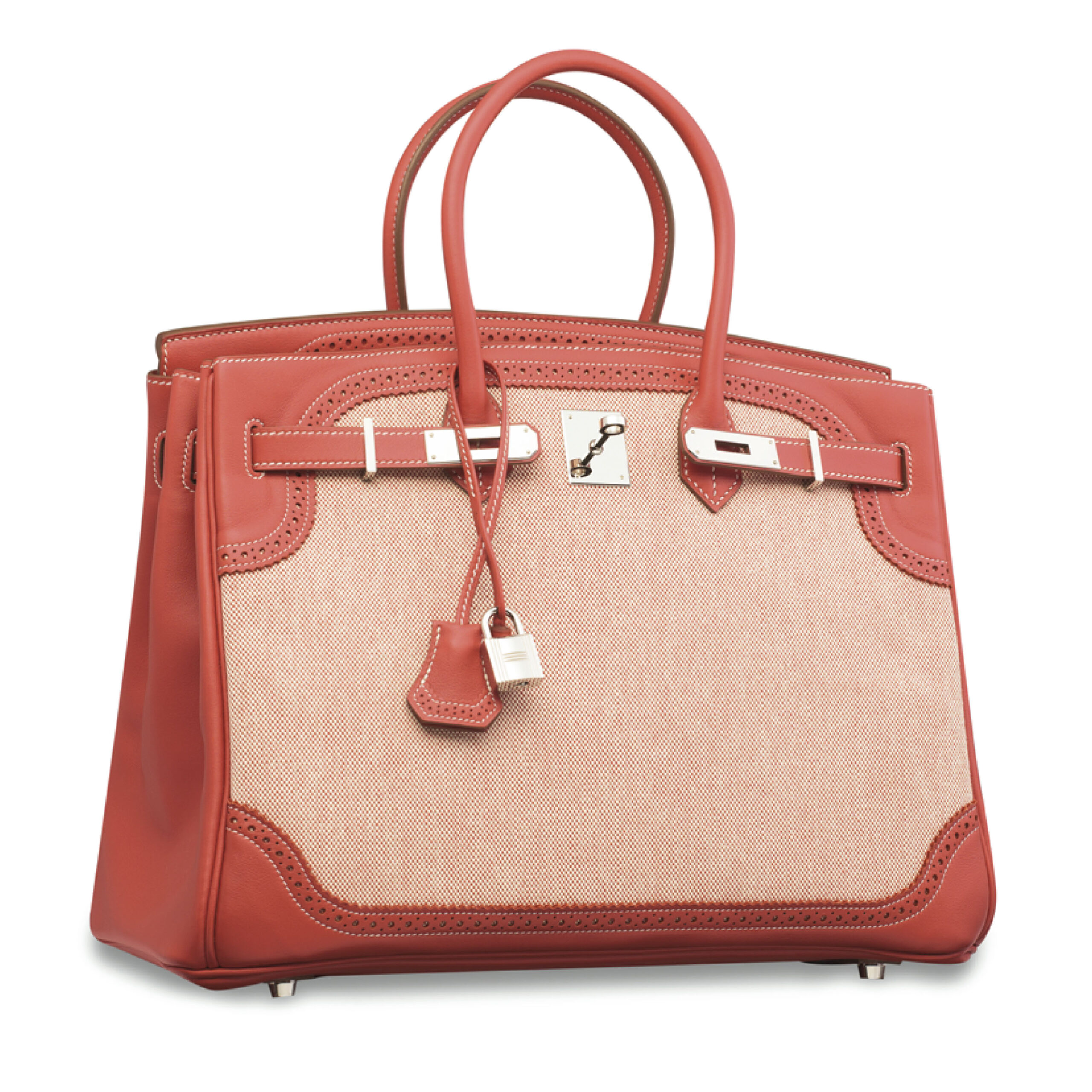 A LIMITED EDITION SANGUINE SWIFT LEATHER & TOILE GHILLIES BIRKIN 35 WITH PALLADIUM HARDWARE 5 A LIMITED EDITION SANGUINE SWIFT LEATHER & TOILE GHILLIES BIRKIN 35 WITH PALLADIUM HARDWARE - Image 5