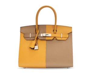 A LIMITED EDITION SESAME, ÉTOUPE & BLEU INDIGO EPSOM LEATHER SELLIER CASAQUE BIRKIN 30 WITH PALLADIUM HARDWARE (1)