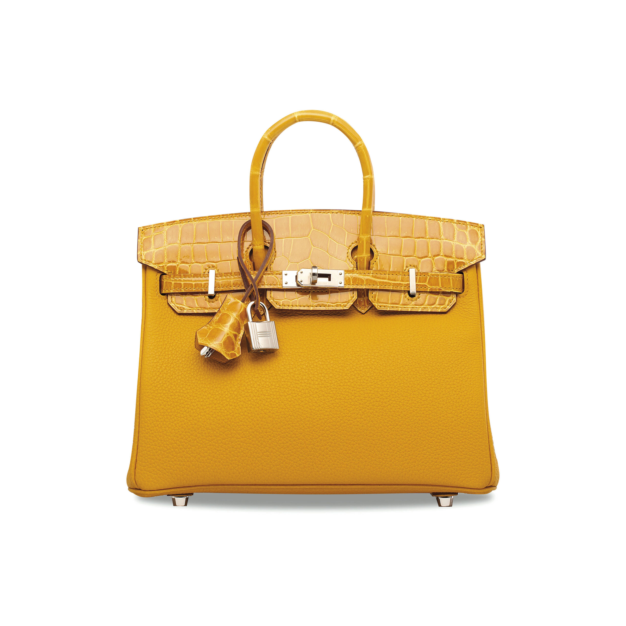 A LIMITED EDITION SHINY AMBRE NILOTICUS CROCODILE & TOGO LEATHER TOUCH BIRKIN 25 WITH PALLADIUM HARDWARE 1 A LIMITED EDITION SHINY AMBRE NILOTICUS CROCODILE & TOGO LEATHER TOUCH BIRKIN 25 WITH PALLADIUM HARDWARE (1)