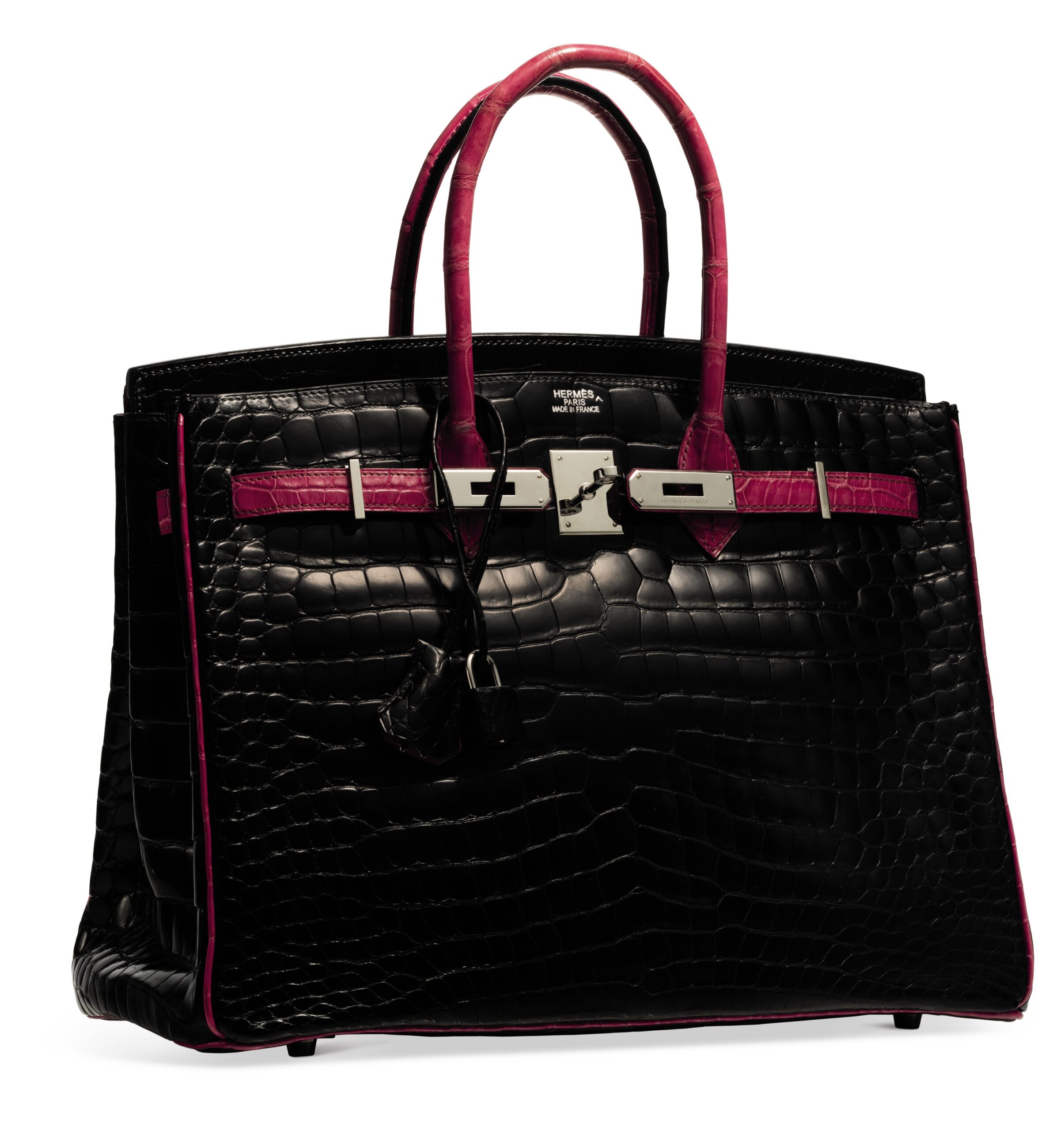 A LIMITED EDITION SHINY BLACK & FUCHSIA POROSUS CROCODILE BIRKIN 35 WITH PALLADIUM HARDWARE 3 A LIMITED EDITION SHINY BLACK & FUCHSIA POROSUS CROCODILE BIRKIN 35 WITH PALLADIUM HARDWARE - Image 3