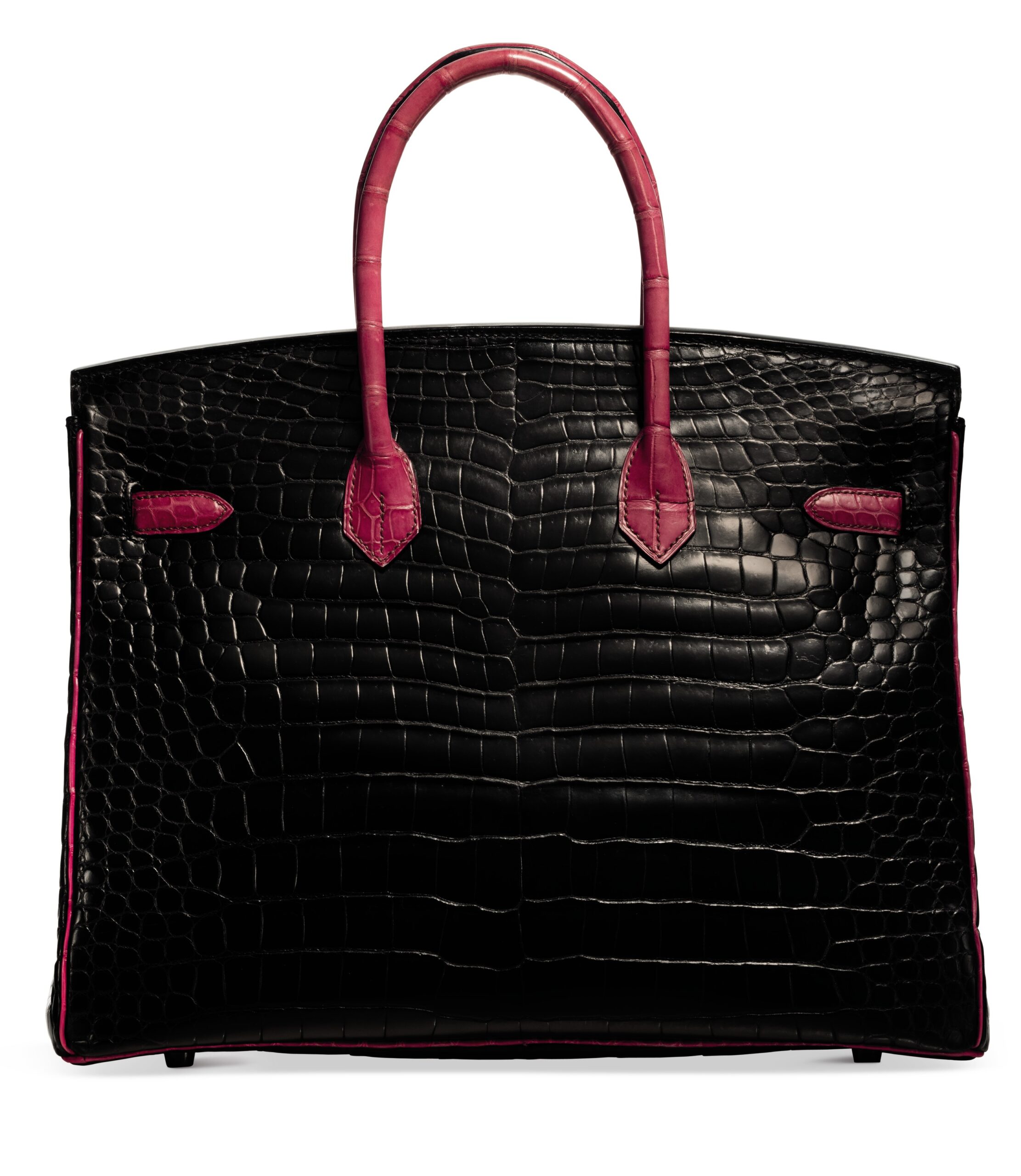 A LIMITED EDITION SHINY BLACK & FUCHSIA POROSUS CROCODILE BIRKIN 35 WITH PALLADIUM HARDWARE 4 A LIMITED EDITION SHINY BLACK & FUCHSIA POROSUS CROCODILE BIRKIN 35 WITH PALLADIUM HARDWARE - Image 4