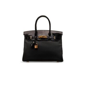 A LIMITED EDITION SHINY BLACK NILOTICUS CROCODILE & NOVILLO LEATHER TOUCH BIRKIN 30 WITH ROSE GOLD HARDWARE