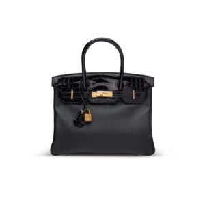 A LIMITED EDITION SHINY BLACK NILOTICUS CROCODILE & NOVILLO LEATHER TOUCH BIRKIN 30 WITH ROSE GOLD HARDWARE (4)