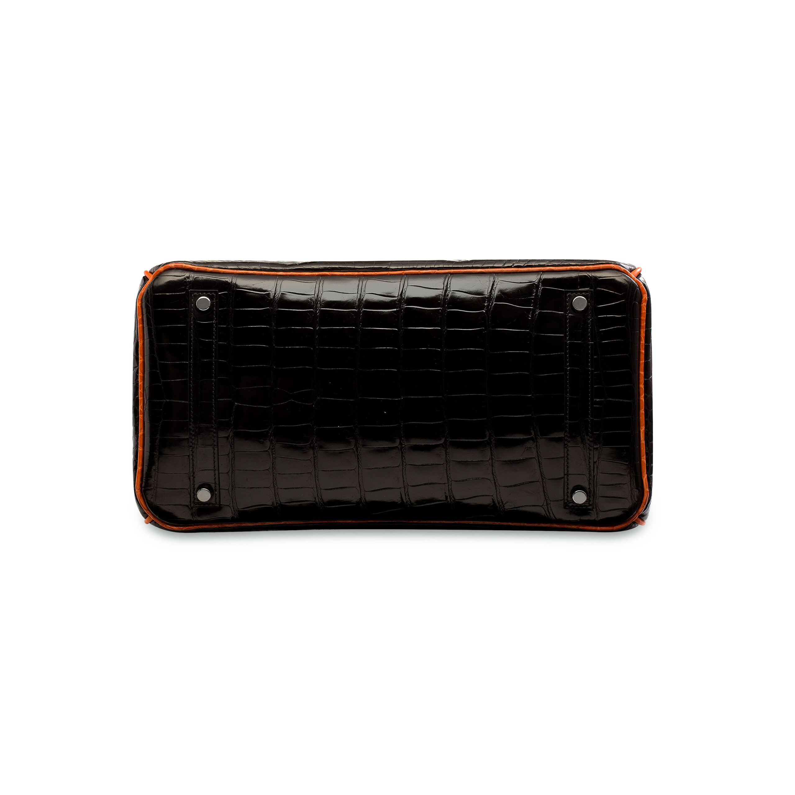A LIMITED EDITION SHINY BLACK & ORANGE POROSUS CROCODILE BI-COLOR BIRKIN 35 WITH RUTHENIUM HARDWARE 5 A LIMITED EDITION SHINY BLACK & ORANGE POROSUS CROCODILE BI-COLOR BIRKIN 35 WITH RUTHENIUM HARDWARE - Image 5