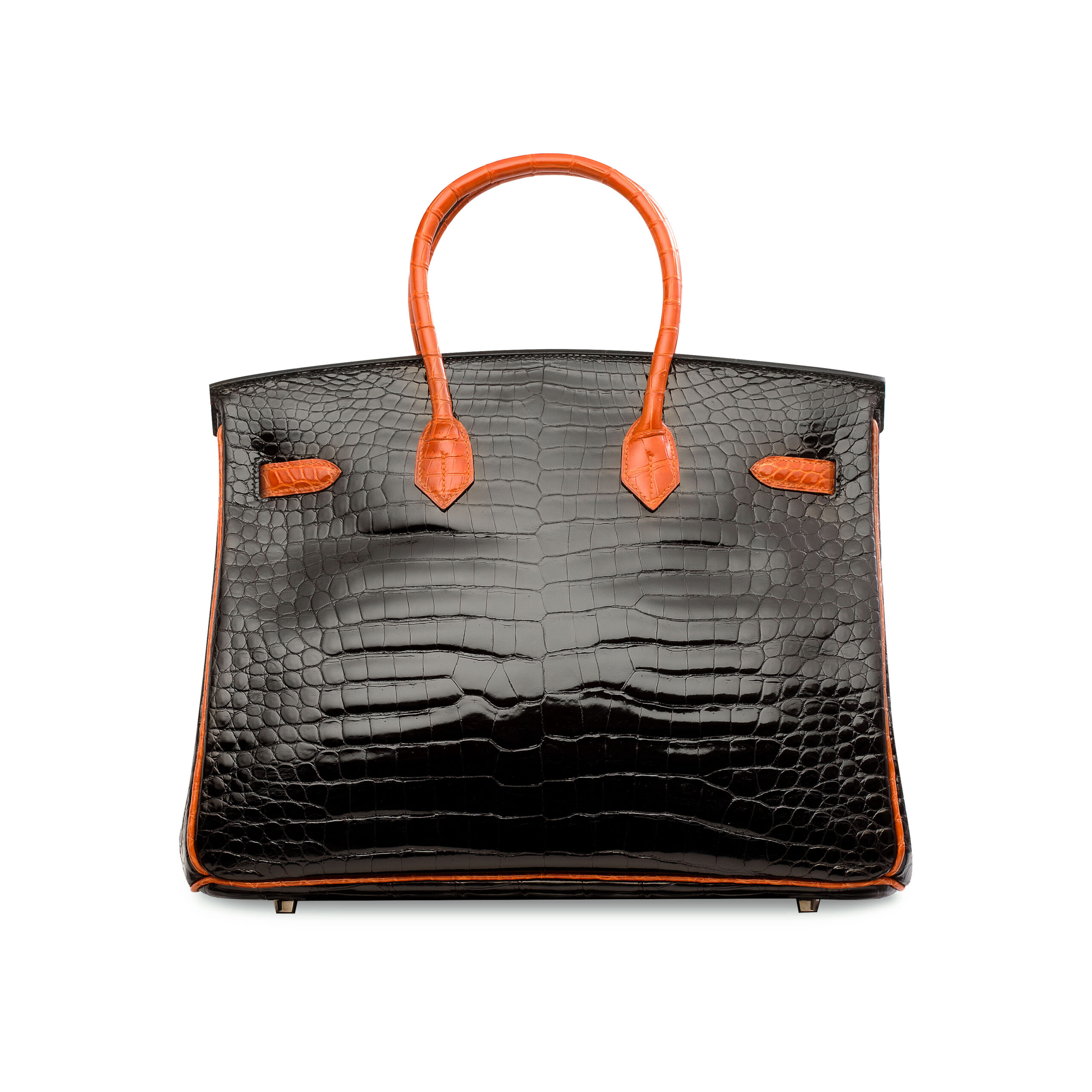 A LIMITED EDITION SHINY BLACK & ORANGE POROSUS CROCODILE BI-COLOR BIRKIN 35 WITH RUTHENIUM HARDWARE 4 A LIMITED EDITION SHINY BLACK & ORANGE POROSUS CROCODILE BI-COLOR BIRKIN 35 WITH RUTHENIUM HARDWARE - Image 4