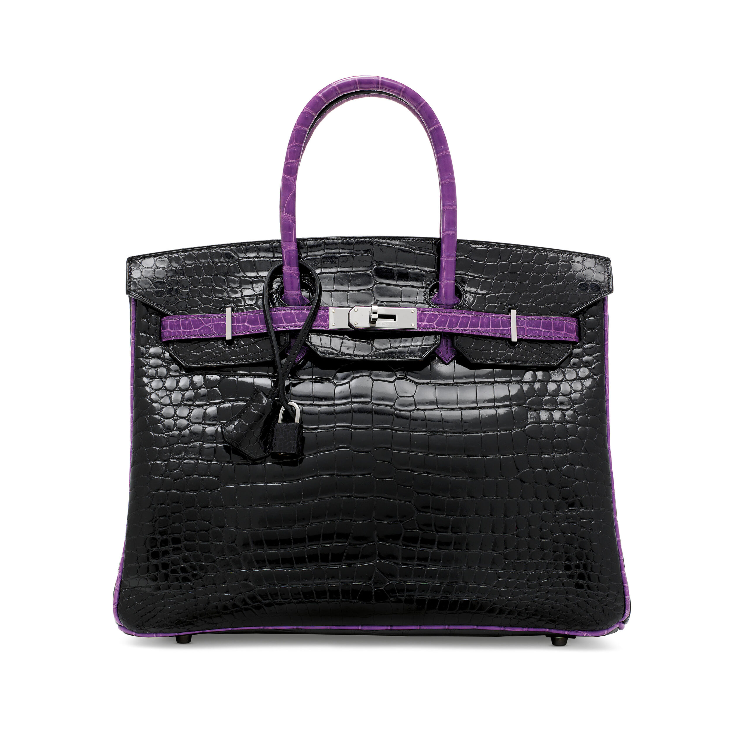 A LIMITED EDITION SHINY BLACK & VIOLET POROSUS CROCODILE BIRKIN 35 WITH RUTHÉNIUM HARDWARE 1 A LIMITED EDITION SHINY BLACK & VIOLET POROSUS CROCODILE BIRKIN 35 WITH RUTHÉNIUM HARDWARE (3)