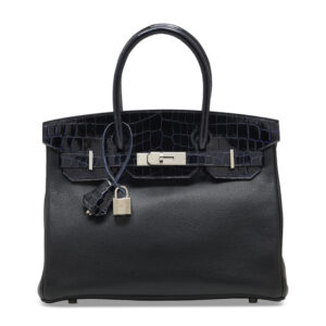 A LIMITED EDITION SHINY BLEU MARINE NILOTICUS CROCODILE & BLACK NOVILLO LEATHER TOUCH BIRKIN 30 WITH PALLADIUM HARDWARE (1)