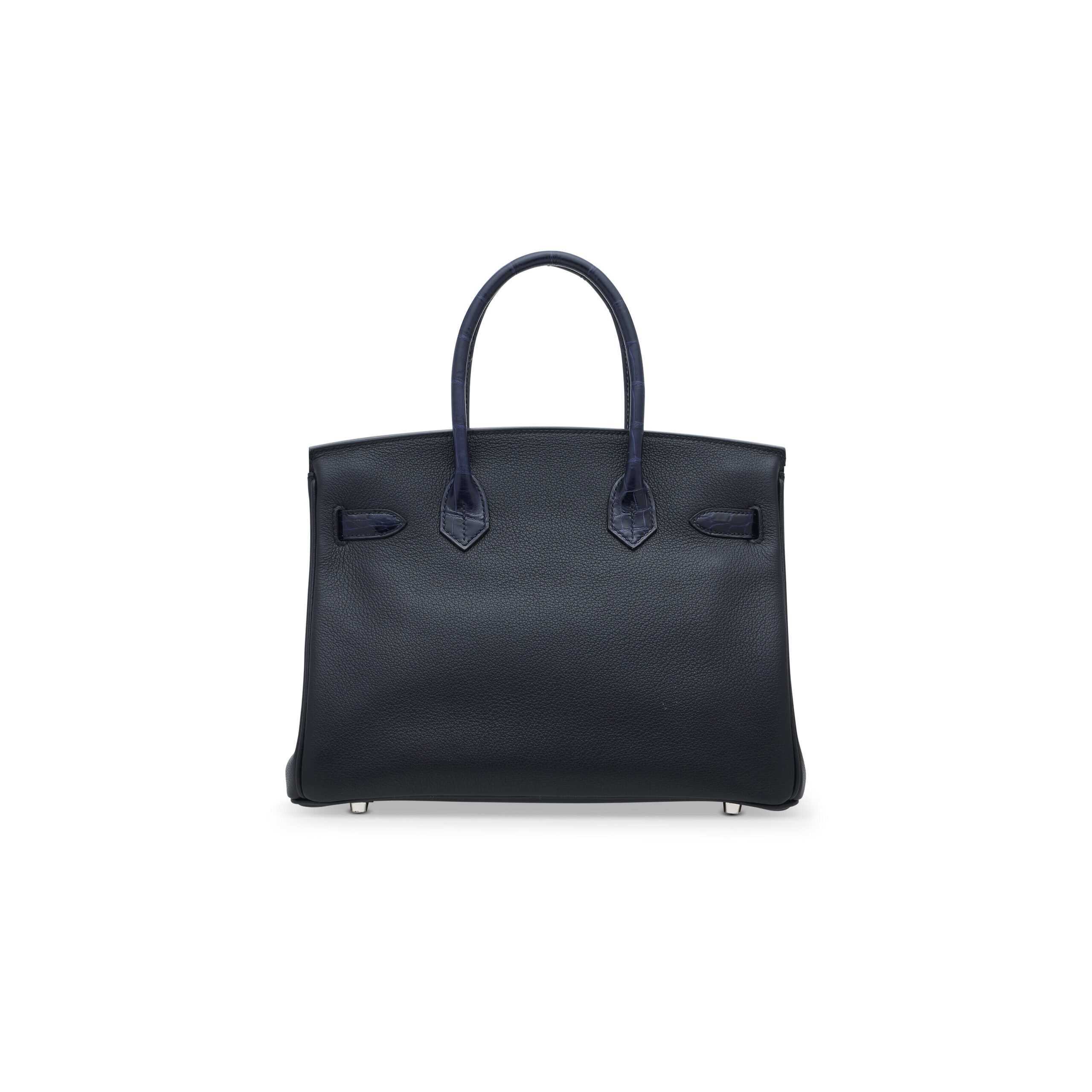 A LIMITED EDITION SHINY BLEU MARINE NILOTICUS CROCODILE & BLACK NOVILLO LEATHER TOUCH BIRKIN 30 WITH PALLADIUM HARDWARE 3 A LIMITED EDITION SHINY BLEU MARINE NILOTICUS CROCODILE & BLACK NOVILLO LEATHER TOUCH BIRKIN 30 WITH PALLADIUM HARDWARE - Image 3