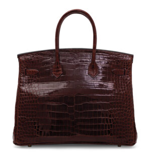 A LIMITED EDITION SHINY BOURGOGNE & INDIGO POROSUS CROCODILE CONTOUR BIRKIN 35 WITH GOLD HARDWARE (2)