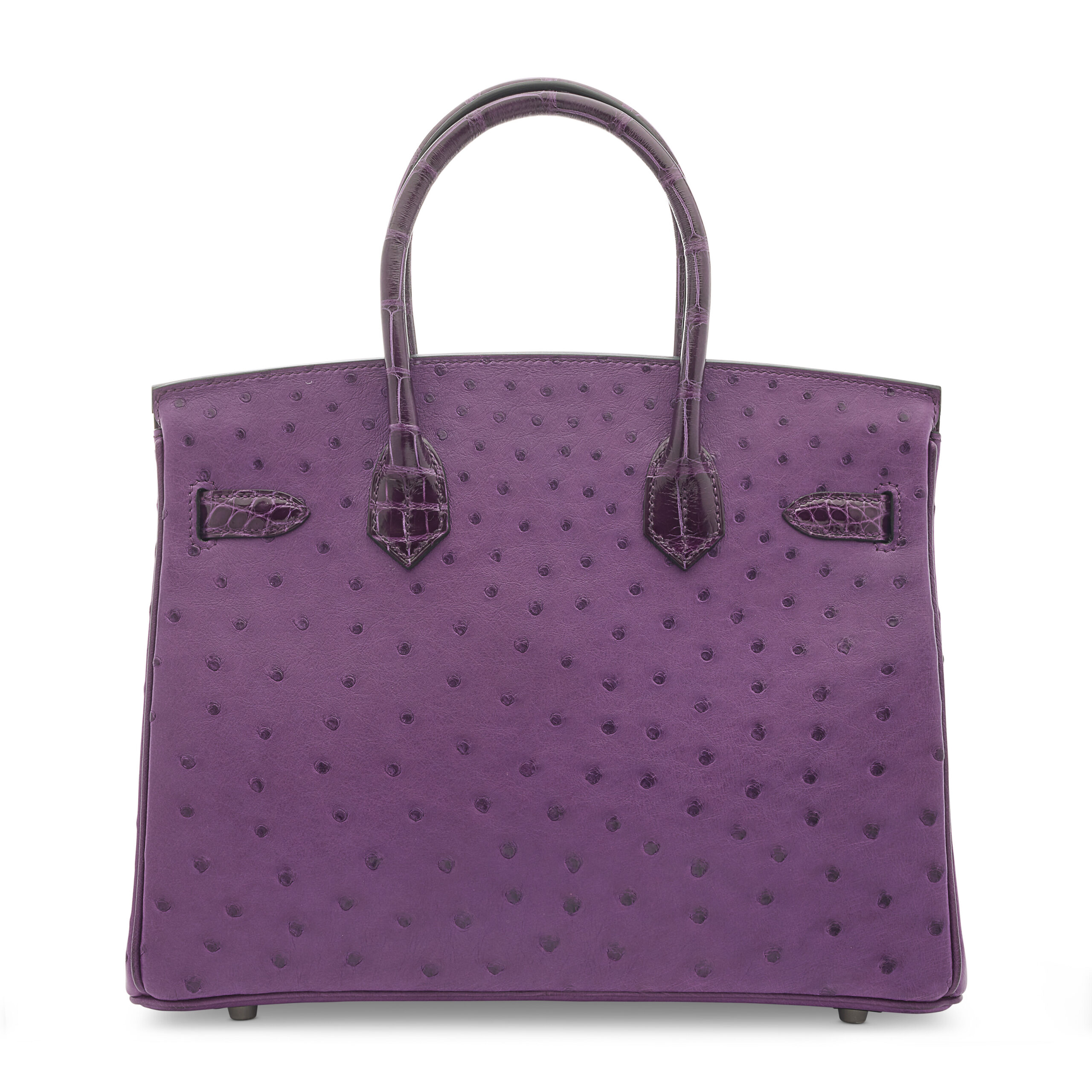 A LIMITED EDITION SHINY CASSIS ALLIGATOR & VIOLINE OSTRICH TOUCH BIRKIN 30 WITH PALLADIUM HARDWARE 5 A LIMITED EDITION SHINY CASSIS ALLIGATOR & VIOLINE OSTRICH TOUCH BIRKIN 30 WITH PALLADIUM HARDWARE - Image 5