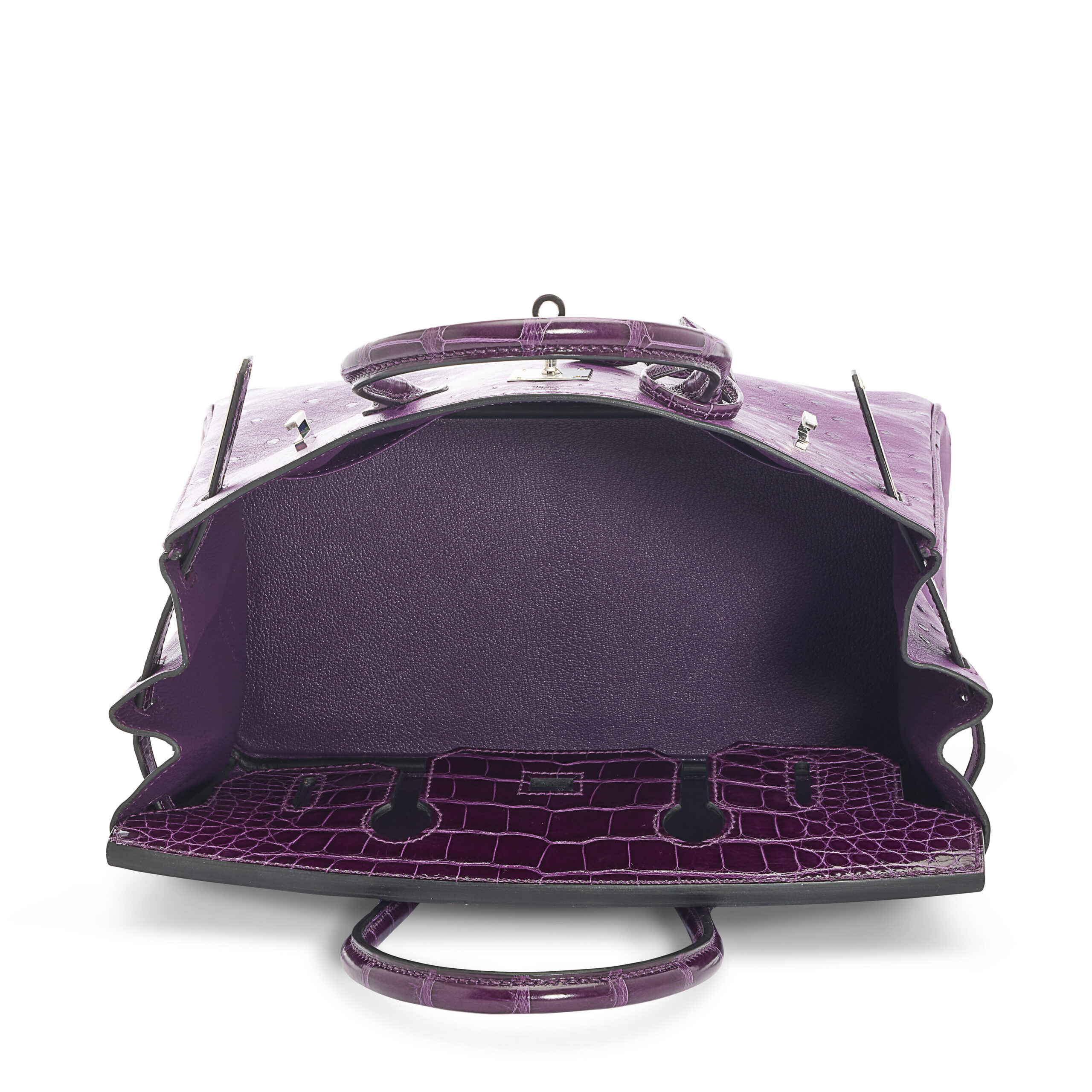 A LIMITED EDITION SHINY CASSIS ALLIGATOR & VIOLINE OSTRICH TOUCH BIRKIN 30 WITH PALLADIUM HARDWARE 6 A LIMITED EDITION SHINY CASSIS ALLIGATOR & VIOLINE OSTRICH TOUCH BIRKIN 30 WITH PALLADIUM HARDWARE - Image 6