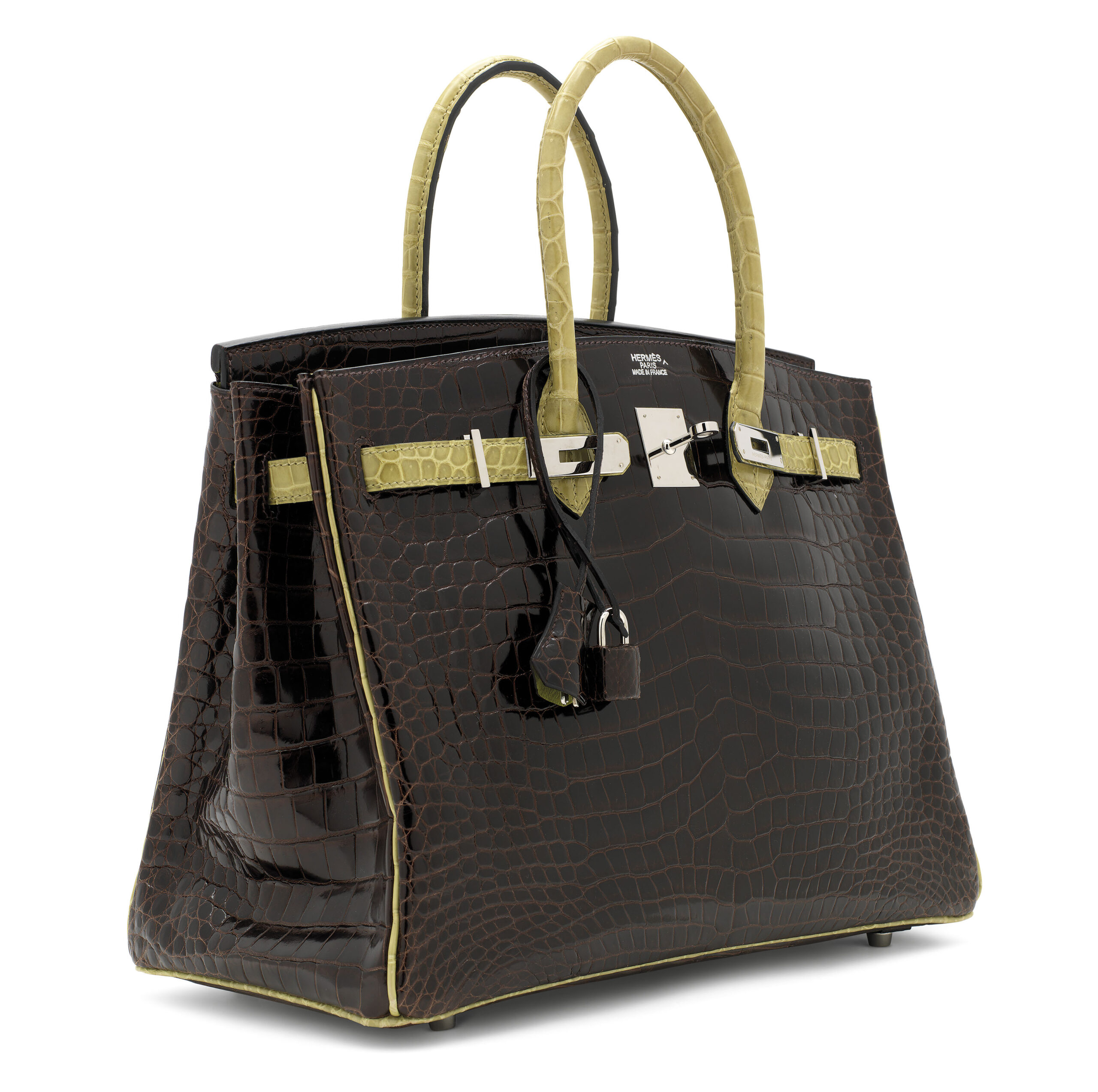 A LIMITED EDITION SHINY COCOAN & VERT ANIS POROSUS CROCODILE BIRKIN 35 WITH PALLADIUM HARDWARE 2 A LIMITED EDITION SHINY COCOAN & VERT ANIS POROSUS CROCODILE BIRKIN 35 WITH PALLADIUM HARDWARE - Image 2