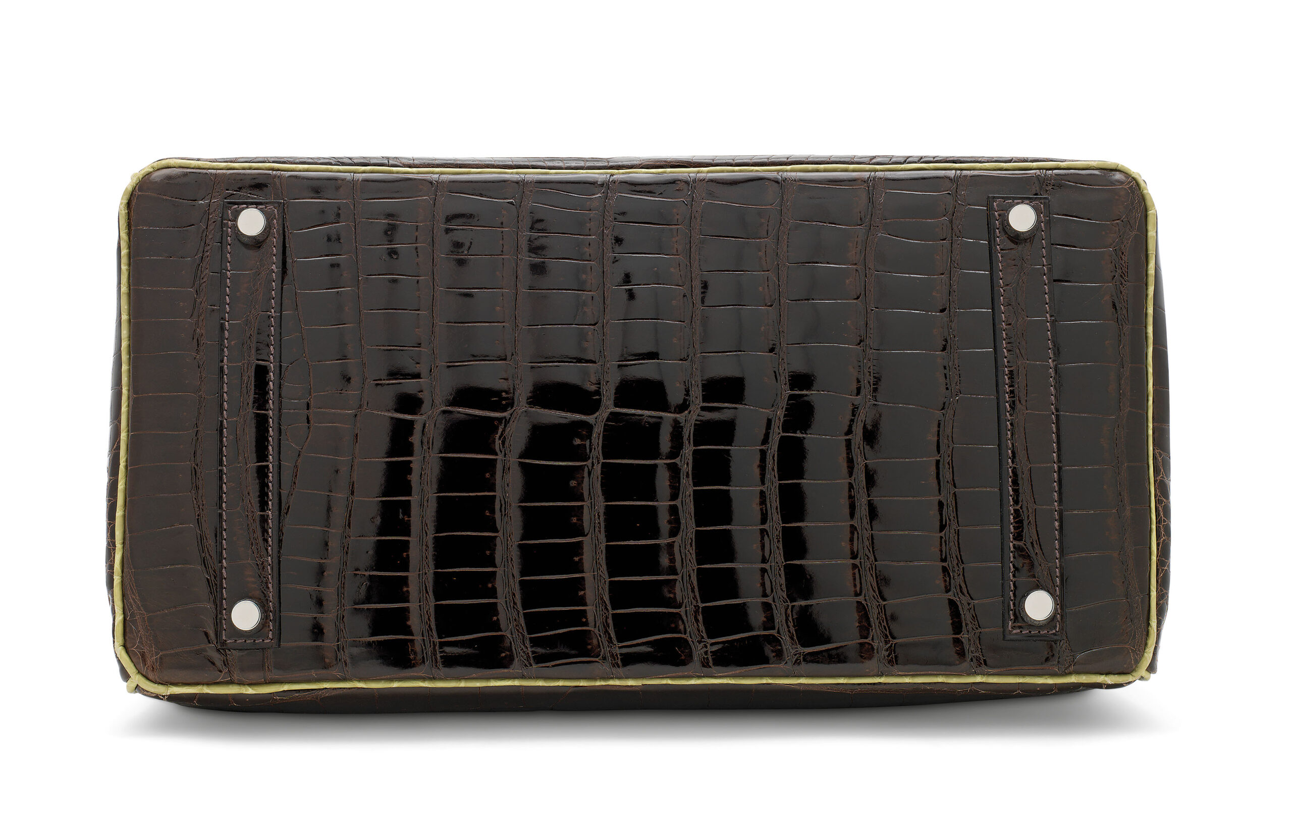 A LIMITED EDITION SHINY COCOAN & VERT ANIS POROSUS CROCODILE BIRKIN 35 WITH PALLADIUM HARDWARE 4 A LIMITED EDITION SHINY COCOAN & VERT ANIS POROSUS CROCODILE BIRKIN 35 WITH PALLADIUM HARDWARE - Image 4