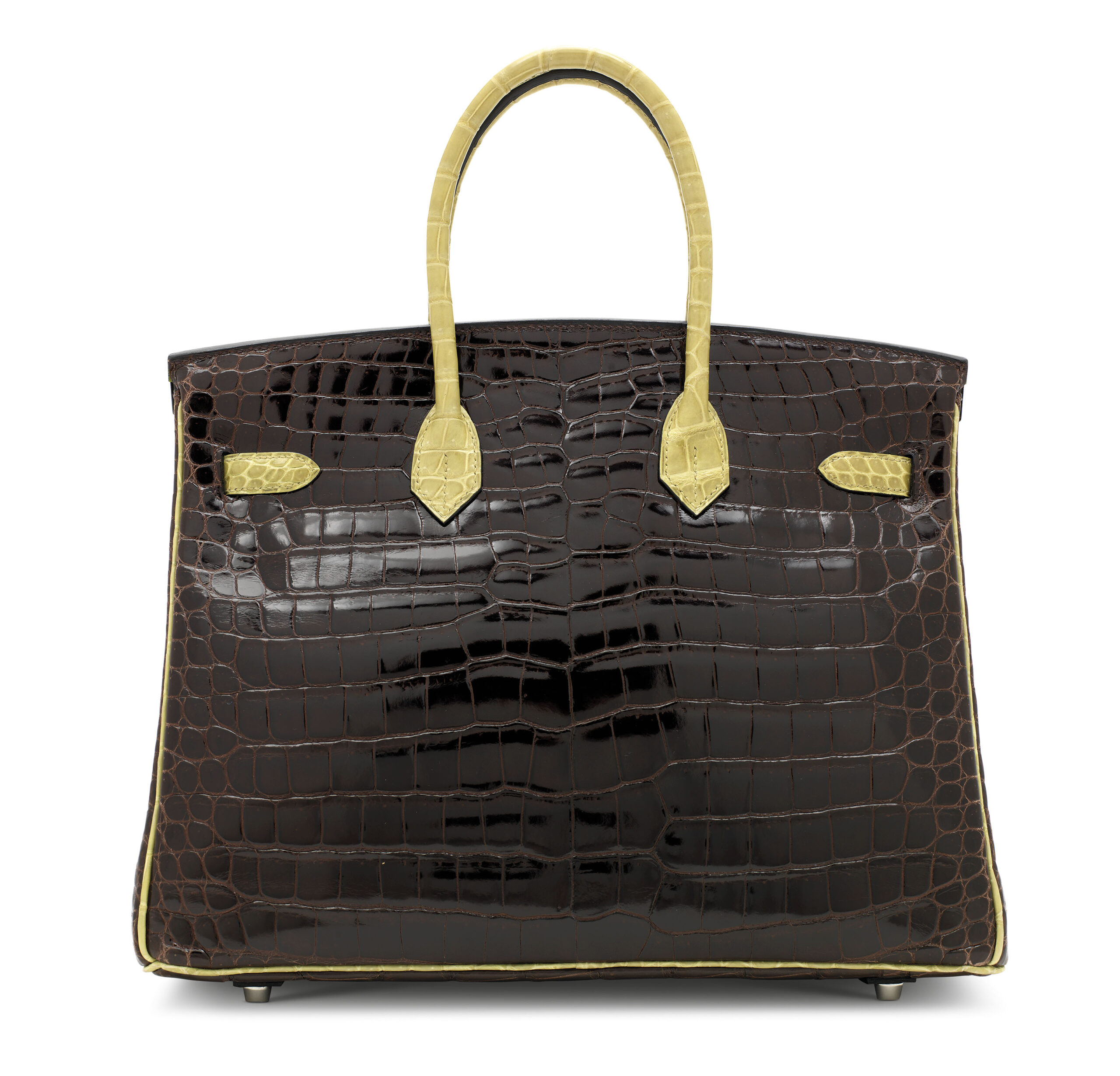 A LIMITED EDITION SHINY COCOAN & VERT ANIS POROSUS CROCODILE BIRKIN 35 WITH PALLADIUM HARDWARE 3 A LIMITED EDITION SHINY COCOAN & VERT ANIS POROSUS CROCODILE BIRKIN 35 WITH PALLADIUM HARDWARE - Image 3