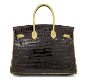 A LIMITED EDITION SHINY COCOAN & VERT ANIS POROSUS CROCODILE BIRKIN 35 WITH PALLADIUM HARDWARE (3)