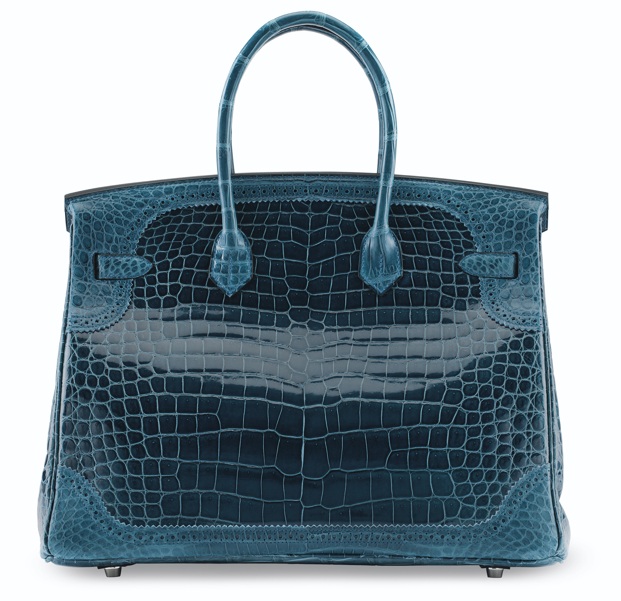 A LIMITED EDITION SHINY & MATTE BLEU COLVERT POROSUS CROCODILE GHILLIES BIRKIN 35 WITH PALLADIUM HARDWARE 4 A LIMITED EDITION SHINY & MATTE BLEU COLVERT POROSUS CROCODILE GHILLIES BIRKIN 35 WITH PALLADIUM HARDWARE - Image 4