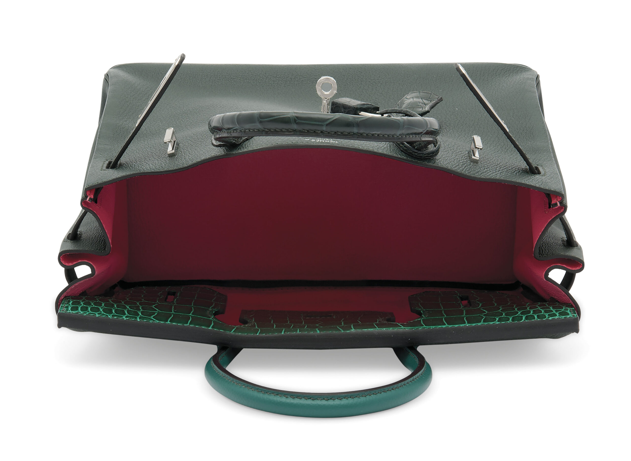 A LIMITED EDITION SHINY VERT ÉMERAUDE POROSUS CROCODILE, VERT TITIEN CLÉMENCE LEATHER & ROSE AZALÉE PATCHWORK BIRKIN 30 WITH PALLADIUM HARDWARE 3 A LIMITED EDITION SHINY VERT ÉMERAUDE POROSUS CROCODILE, VERT TITIEN CLÉMENCE LEATHER & ROSE AZALÉE PATCHWORK BIRKIN 30 WITH PALLADIUM HARDWARE - Image 3