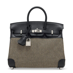 A LIMITED EDITION TOILE QUADRILLE & BLACK SWIFT LEATHER BIRKIN 25 WITH PALLADIUM HARDWARE (4)