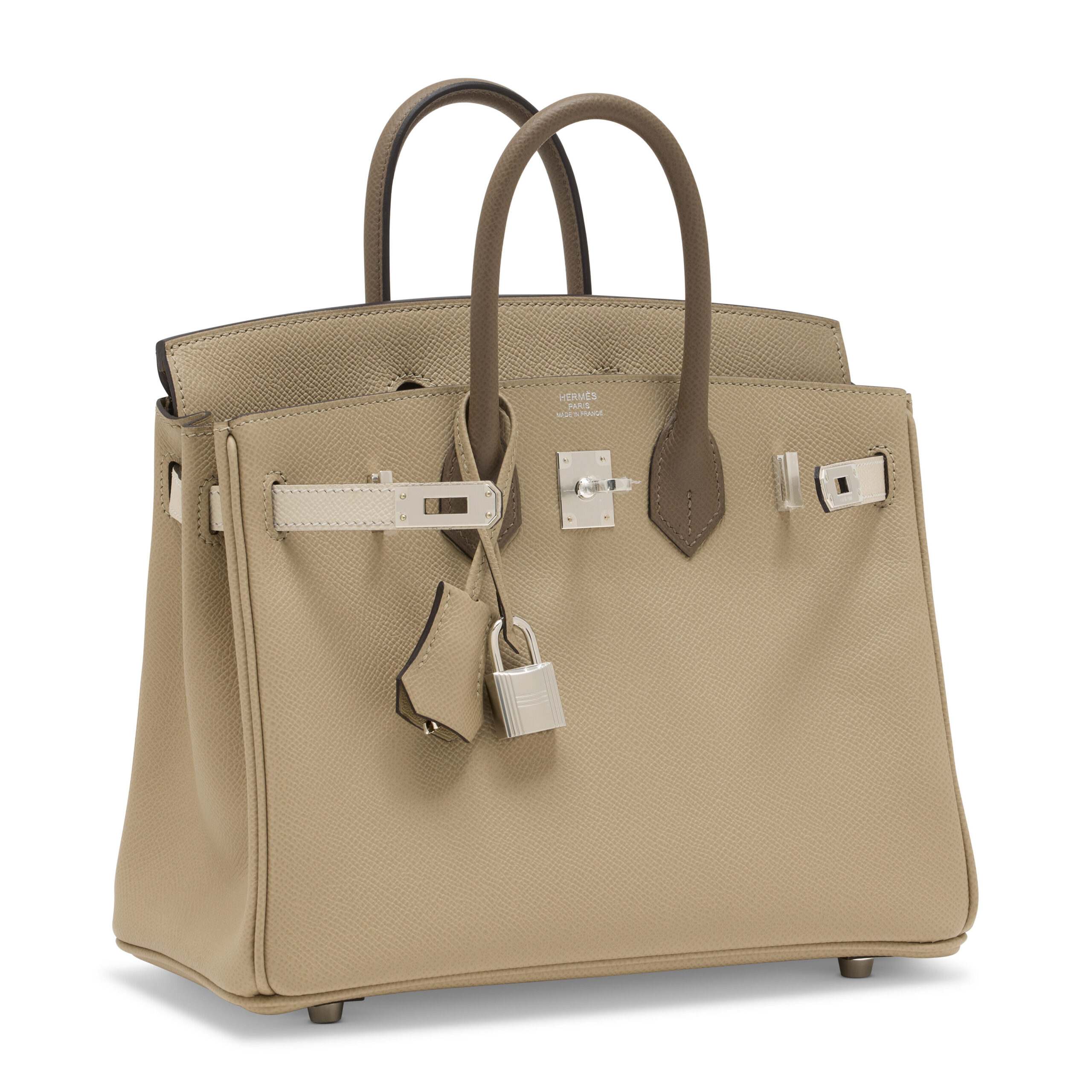 A LIMITED EDITION TRENCH, CRAIE & ÉTOUPE EPSOM LEATHER TRICOLOR BIRKIN 25 WITH PALLADIUM HARDWARE 4 A LIMITED EDITION TRENCH, CRAIE & ÉTOUPE EPSOM LEATHER TRICOLOR BIRKIN 25 WITH PALLADIUM HARDWARE - Image 4