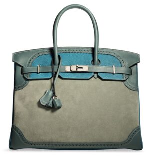 A LIMITED EDITION TURQUOISE & CIEL CLÉMENCE, EVERGRAIN AND VEAU DOBLIS LEATHER GHILLIES BIRKIN 35 WITH PALLADIUM HARDWARE