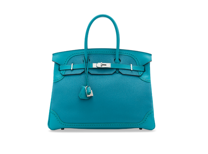 A LIMITED EDITION TURQUOISE TOGO & EVERGRAIN LEATHER GHILLIES BIRKIN 35 WITH PALLADIUM HARDWARE 1 A LIMITED EDITION TURQUOISE TOGO & EVERGRAIN LEATHER GHILLIES BIRKIN 35 WITH PALLADIUM HARDWARE