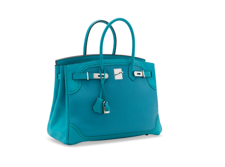 A LIMITED EDITION TURQUOISE TOGO & EVERGRAIN LEATHER GHILLIES BIRKIN 35 WITH PALLADIUM HARDWARE 2 A LIMITED EDITION TURQUOISE TOGO & EVERGRAIN LEATHER GHILLIES BIRKIN 35 WITH PALLADIUM HARDWARE - Image 2