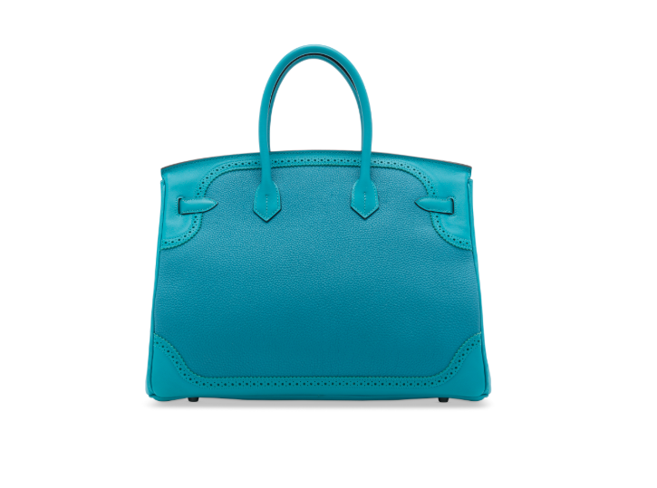 A LIMITED EDITION TURQUOISE TOGO & EVERGRAIN LEATHER GHILLIES BIRKIN 35 WITH PALLADIUM HARDWARE 3 A LIMITED EDITION TURQUOISE TOGO & EVERGRAIN LEATHER GHILLIES BIRKIN 35 WITH PALLADIUM HARDWARE - Image 3