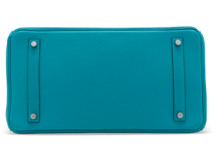 A LIMITED EDITION TURQUOISE TOGO & EVERGRAIN LEATHER GHILLIES BIRKIN 35 WITH PALLADIUM HARDWARE 4 A LIMITED EDITION TURQUOISE TOGO & EVERGRAIN LEATHER GHILLIES BIRKIN 35 WITH PALLADIUM HARDWARE - Image 4