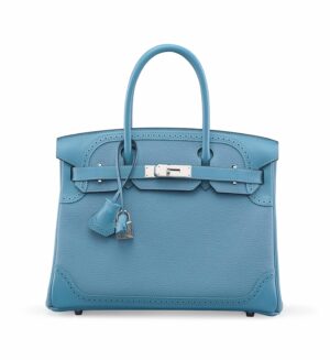 A LIMITED EDITION TURQUOISE TOGO & SWIFT LEATHER GHILLIES BIRKIN 30 BAG WITH PALLADIUM HARDWARE