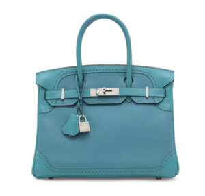 A LIMITED EDITION TURQUOISE TOGO & SWIFT LEATHER GHILLIES BIRKIN 30 WITH PALLADIUM HARDWARE